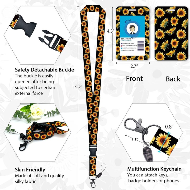 GIANCOMICS Cute Sunflower Badge Reel Retractable Heavy Duty with 360 Degrees Rotate Carabiner Clip, ID Badge Holder with Detachable Lanyard, ID Holder ID Clip Name Badge Keychain, Nurse Teacher Offfice Gifts - Image 4